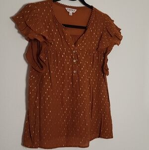 Nanette Lepore Size M Rust Ruffle Sleeve Blouse